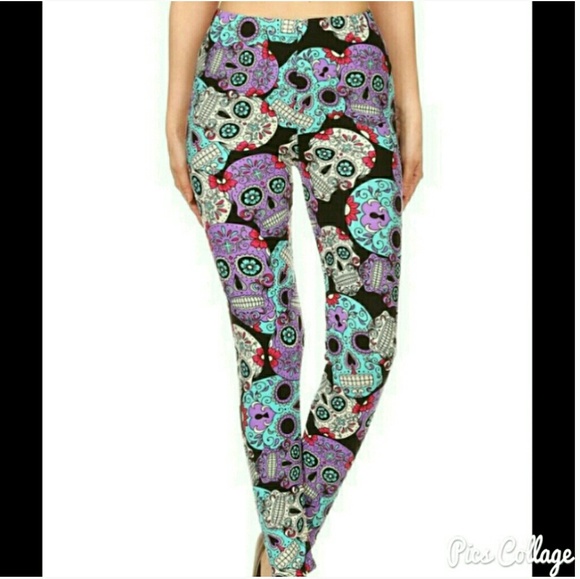 Whimsigoth Sugar Skull Brushed Leggings - Picture 5 of 6